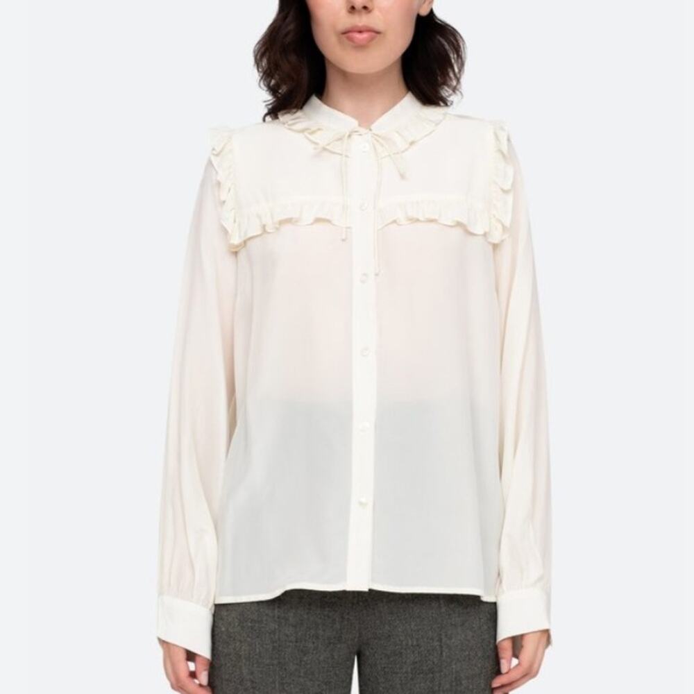 Sea New York Sabrina Silk Cream Ruffle Blouse size 4 Romantic Feminine Cottage